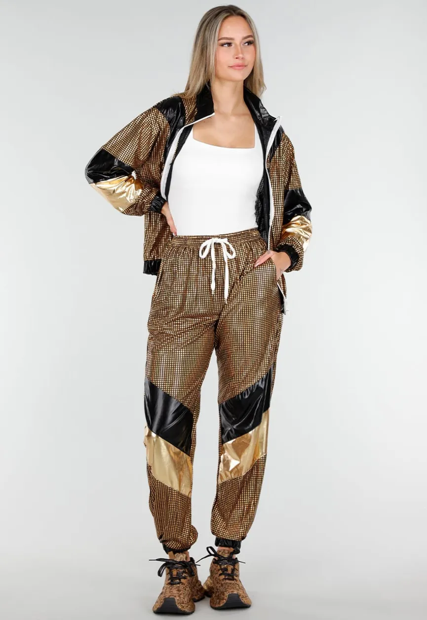 Goud Zwart Gabber Pak met Retro Glans en Sportieve Stretch