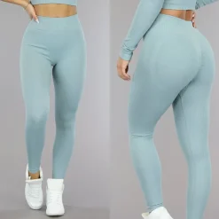Grijs Blauwe Grove Rib Sport Legging met Scrunch
