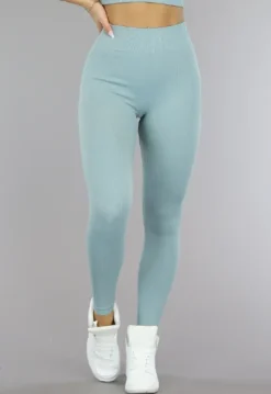 Grijs Blauwe Grove Rib Sport Legging met Scrunch