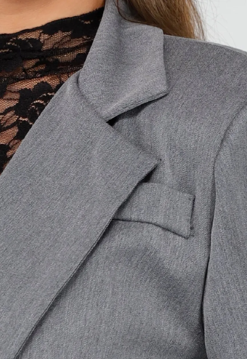 Grijs Blazerpak met Luipaard Details