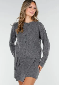 Grijs Gebreid Vest met Lange Mouwen en Knoopsluiting