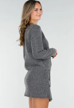 Grijs Gebreid Vest met Lange Mouwen en Knoopsluiting