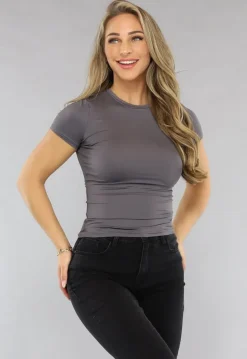 Grijs Korte Mouwen T Shirt met Stretch