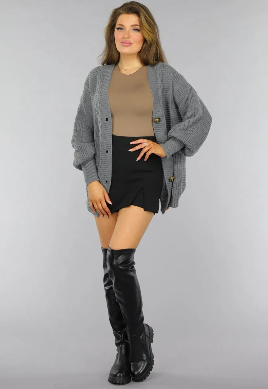 Grijs Oversized Gebreid Vest