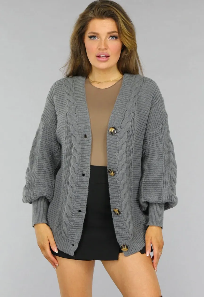 Grijs Oversized Gebreid Vest