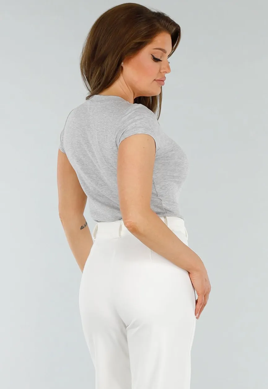 Grijs Stretch T-Shirt met Korte mouwen en Stretch