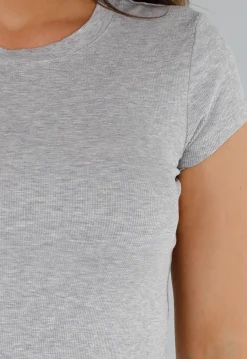 Grijs Stretch T-Shirt met Korte mouwen en Stretch