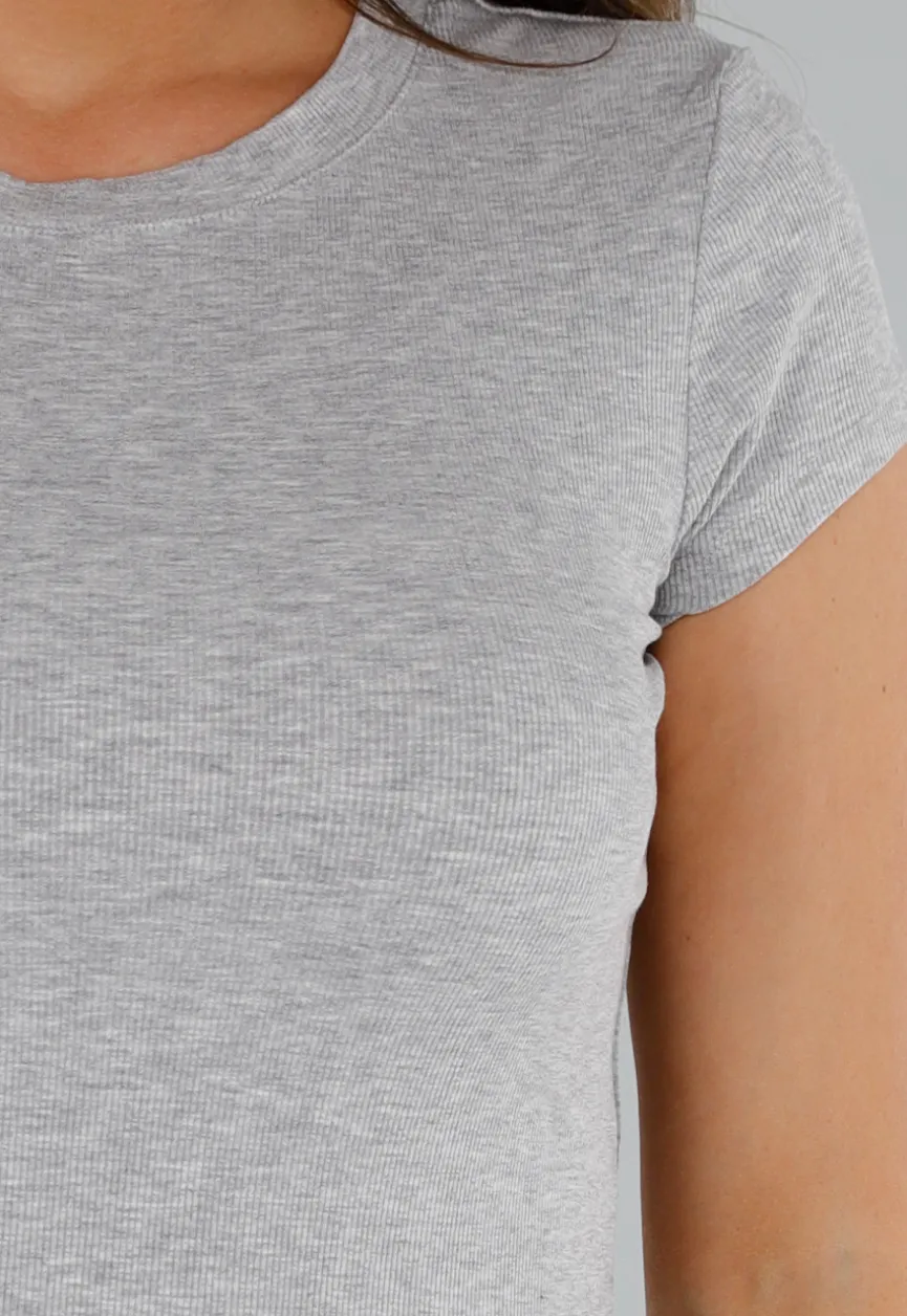 Grijs Stretch T-Shirt met Korte mouwen en Stretch