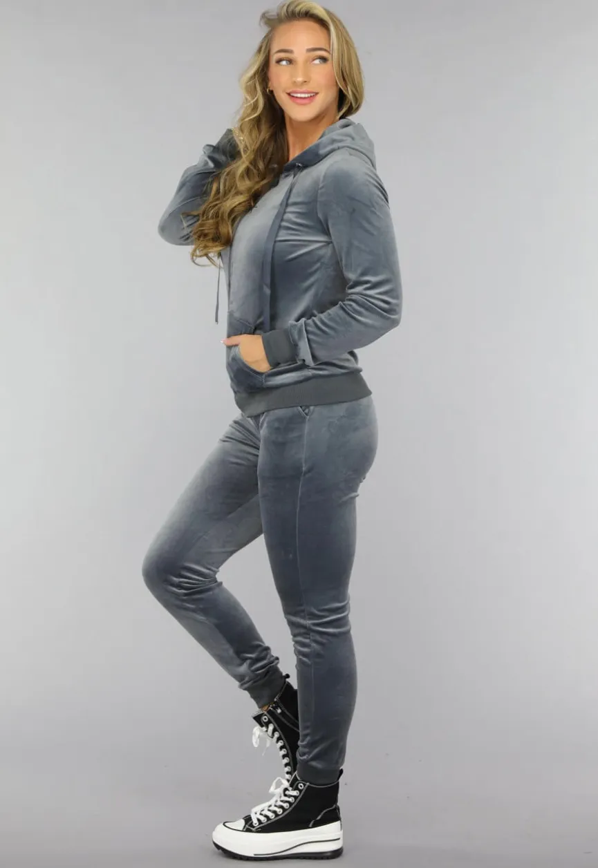 Grijs Velvet Huispak met Capuchon