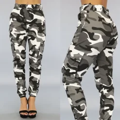Grijs/Witte Cargo Broek met Camouflage Print
