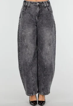 Grijze Barrel Jeans met Stonewashed Look en Hoge Taille