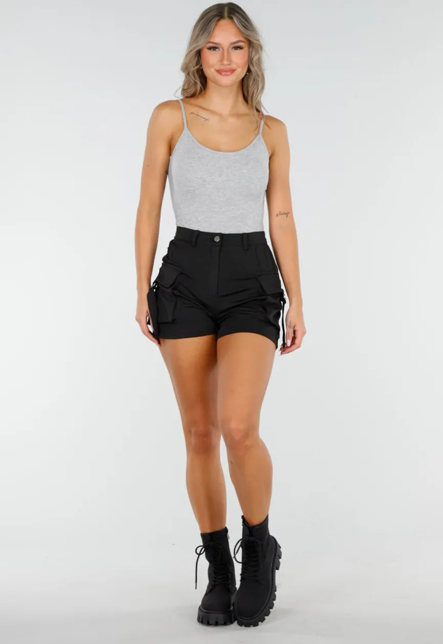 Grijze Bodysuit met Spaghetti Bandjes en Pads
