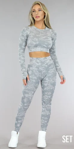 Grijze Camouflage Driedelige Sportset