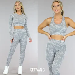 Grijze Camouflage Driedelige Sportset