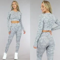 Grijze Camouflage Driedelige Sportset