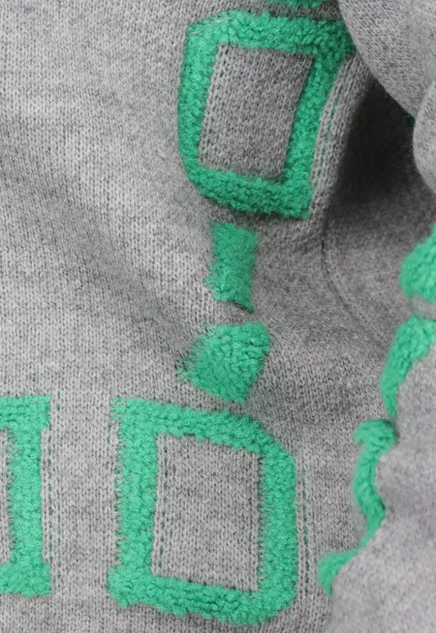 Grijze Cardigan met Groene Details