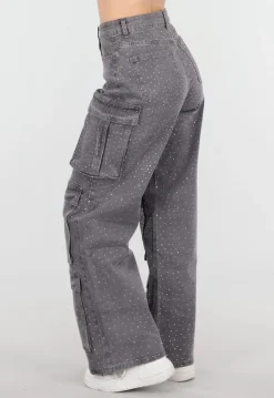 Grijze Cargo Broek met Strass Steentjes