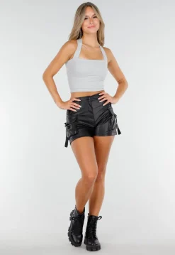 Grijze Cropped Top met Kruisbanden en Striksluiting Achter