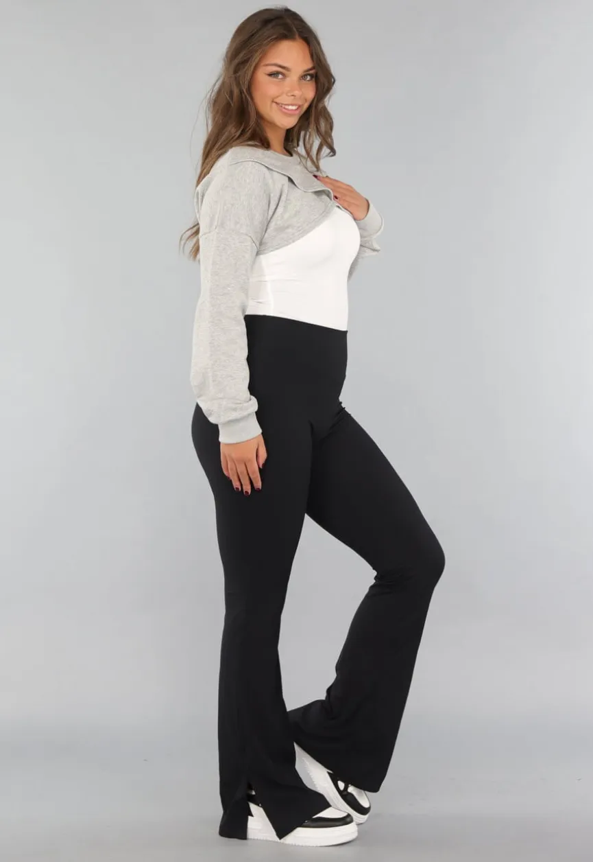 Grijze Cropped Trui met Overslag Look