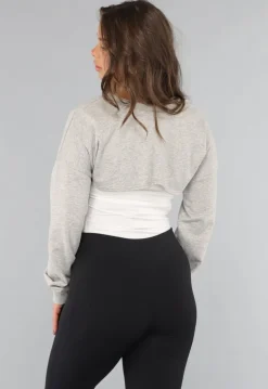 Grijze Cropped Trui met Overslag Look