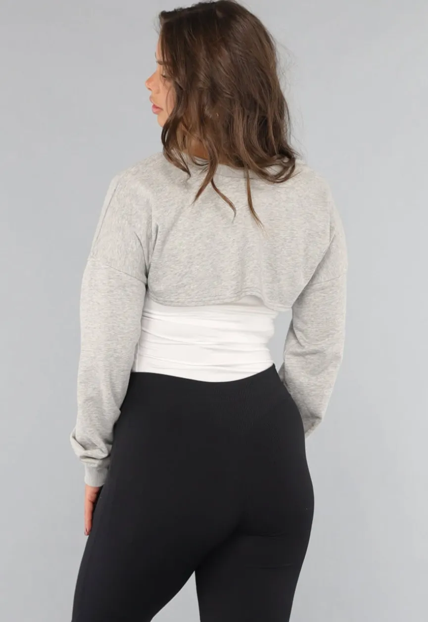 Grijze Cropped Trui met Overslag Look