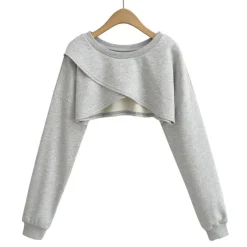 Grijze Cropped Trui met Overslag Look