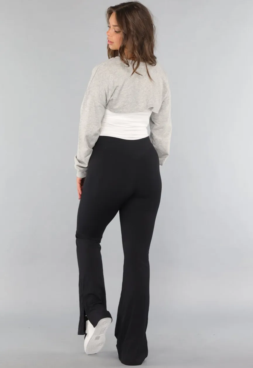 Grijze Cropped Trui met Overslag Look