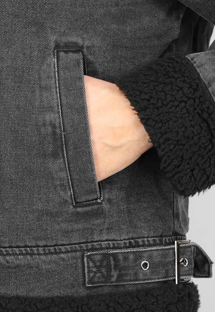 Grijze Denim Lammy Coat met Gesp Details
