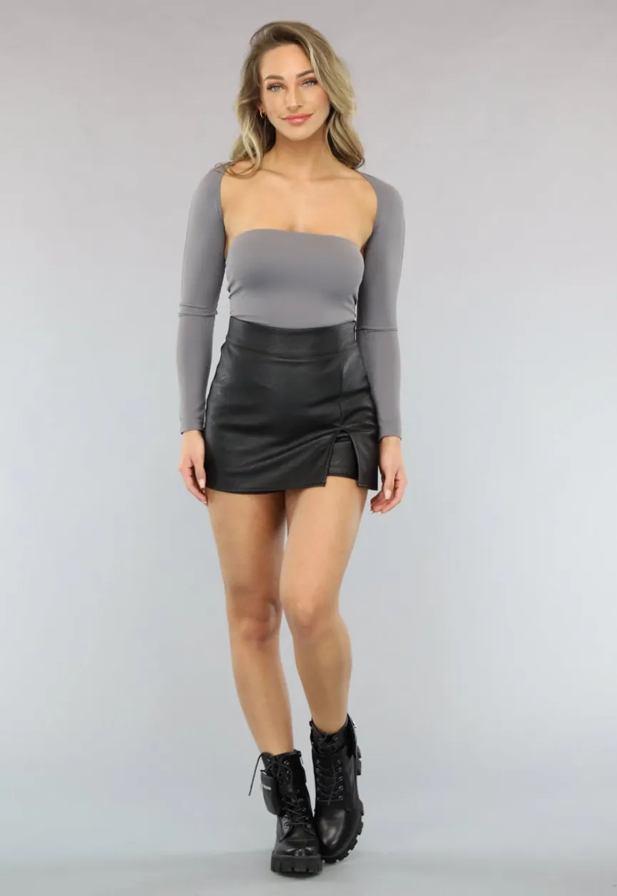Grijze Elastische Bandeau Top met Bijpassende Bolero