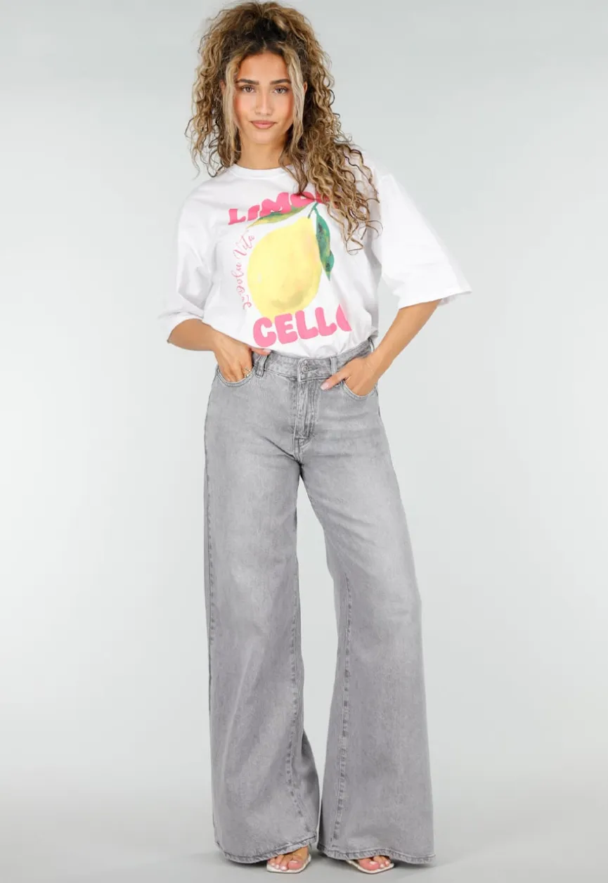 Grijze Extra Wide Leg Jeans met Hoge Taille en Rechte Pijpen