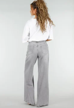Grijze Extra Wide Leg Jeans met Hoge Taille en Rechte Pijpen