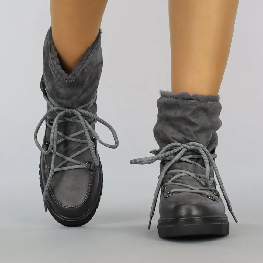 Grijze Gevoerde Snowboots met Veter