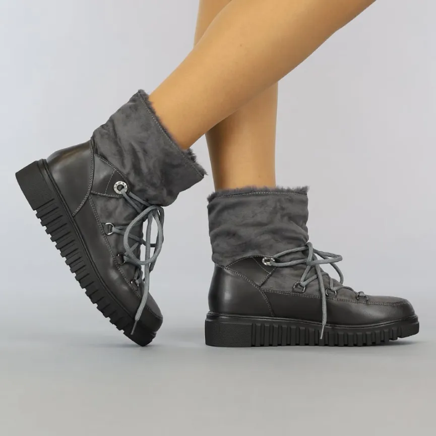 Grijze Gevoerde Snowboots met Veter