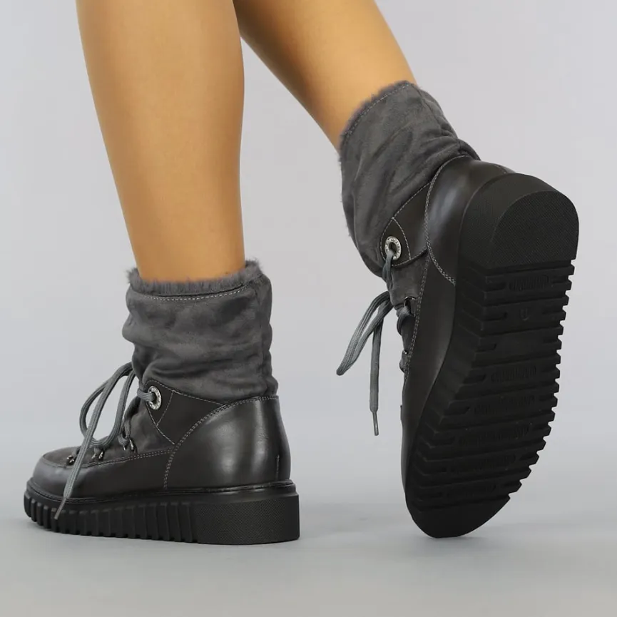 Grijze Gevoerde Snowboots met Veter