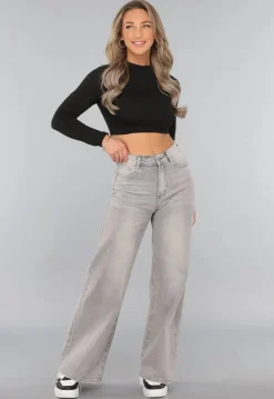 Grijze High Waist Wide Leg Jeans