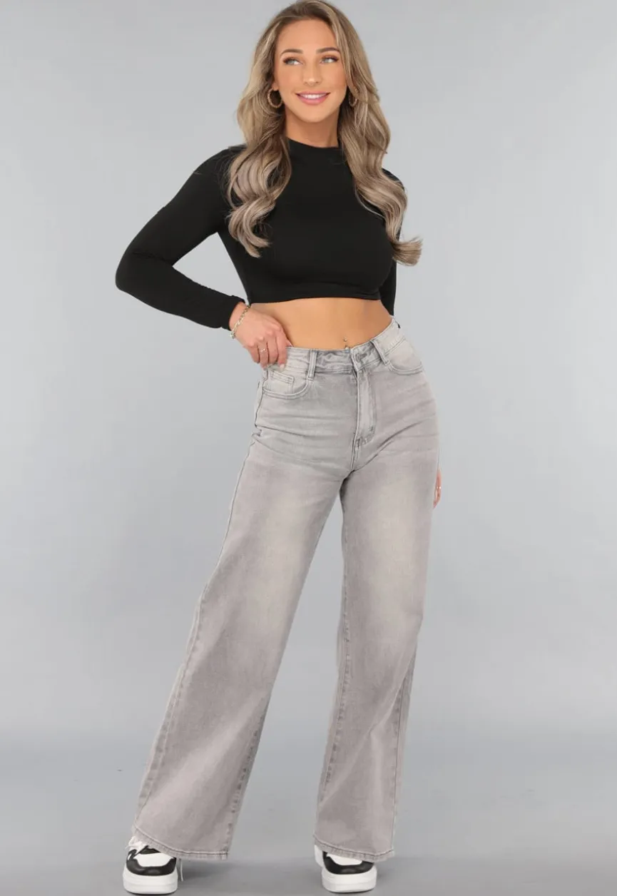 Grijze High Waist Wide Leg Jeans