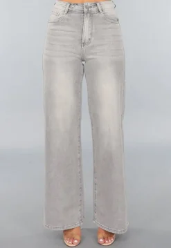 Grijze High Waist Wide Leg Jeans