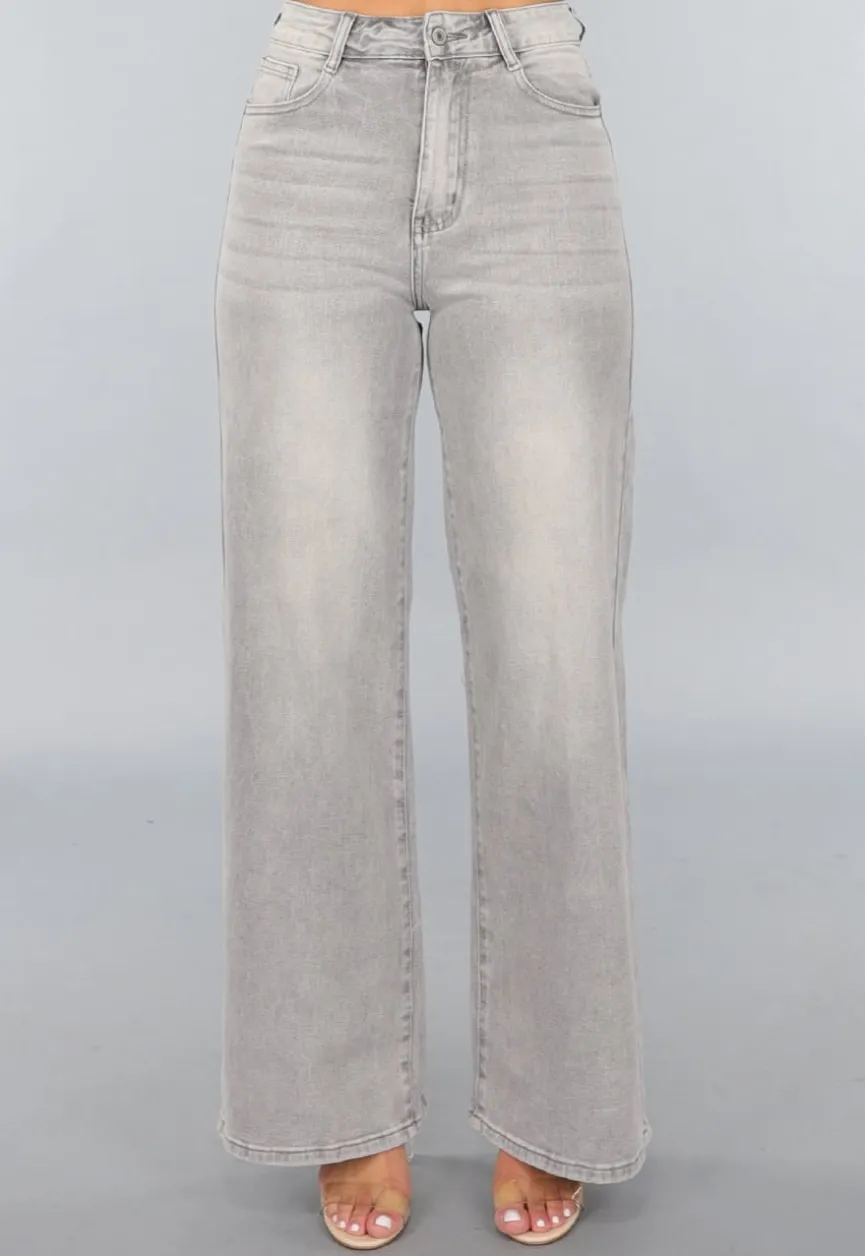 Grijze High Waist Wide Leg Jeans