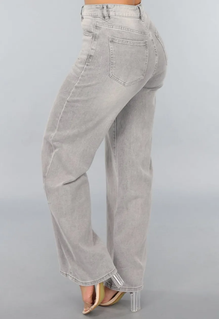 Grijze High Waist Wide Leg Jeans
