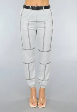 Grijze Joggingsbroek met Reflecterende Lijnen