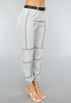 Grijze Joggingsbroek met Reflecterende Lijnen