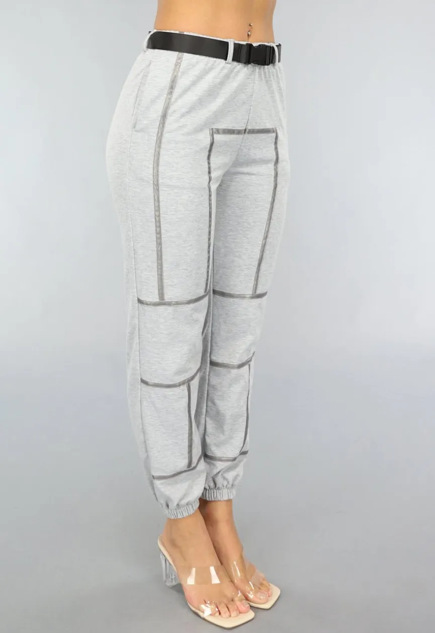 Grijze Joggingsbroek met Reflecterende Lijnen