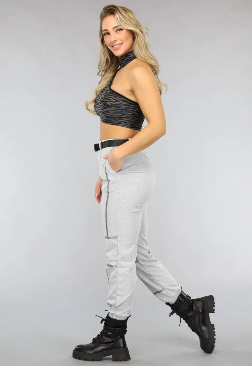 Grijze Joggingsbroek met Reflecterende Lijnen