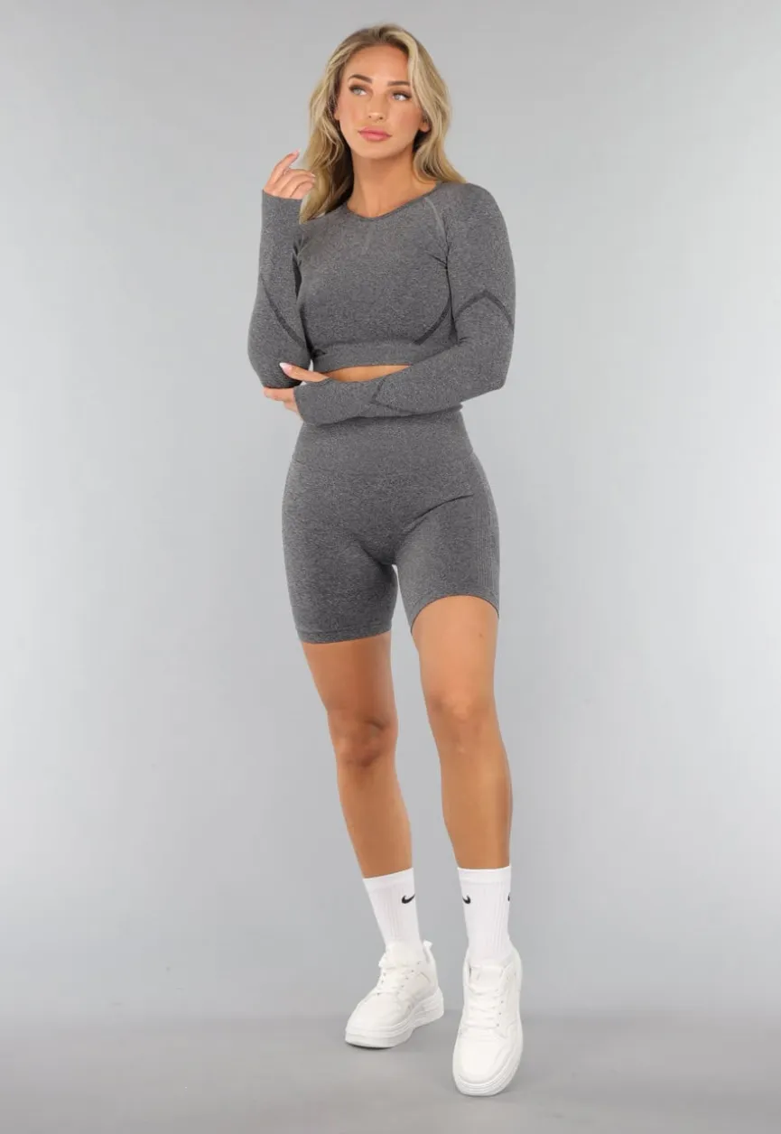 Grijze Lange Mouwen Sporttop met Duimgaten