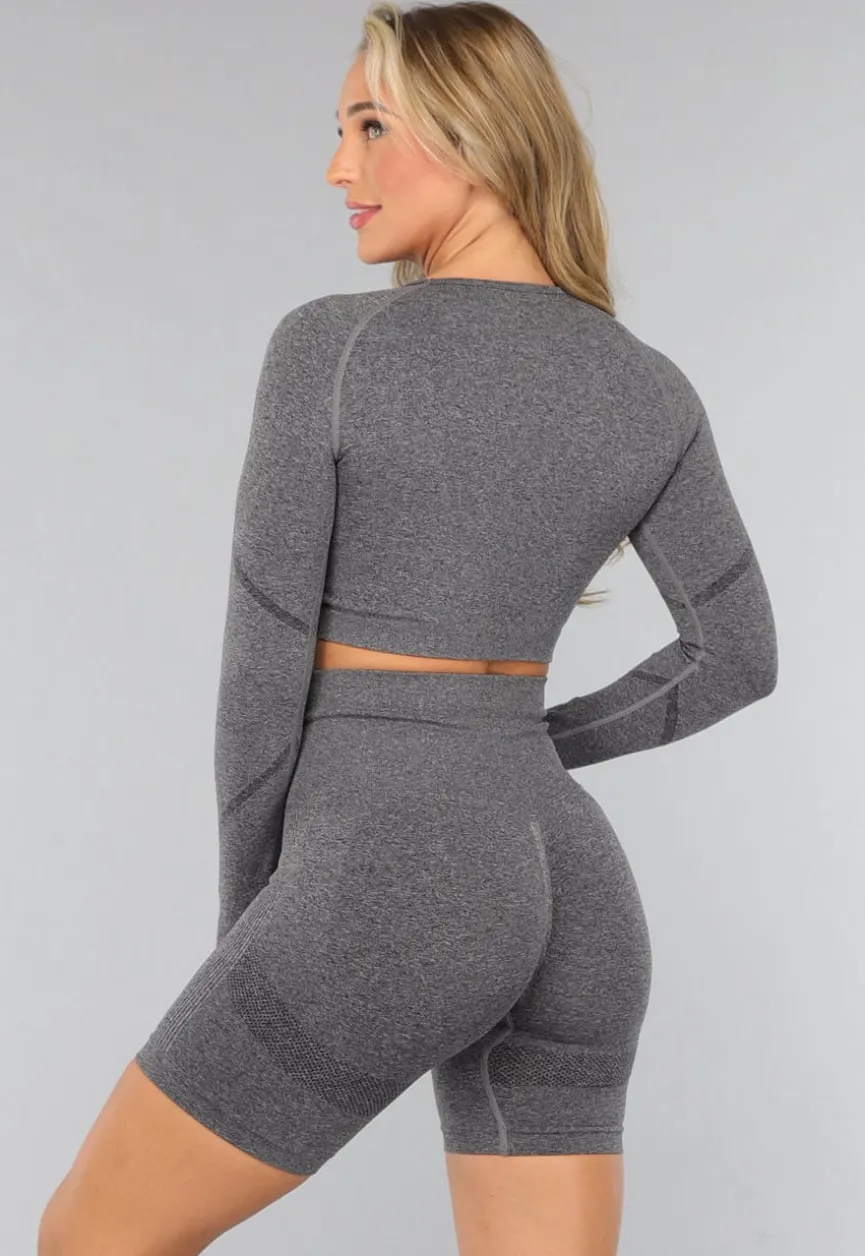 Grijze Lange Mouwen Sporttop met Duimgaten