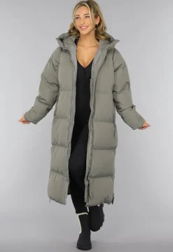 Grijze Lange Puffer Winterjas