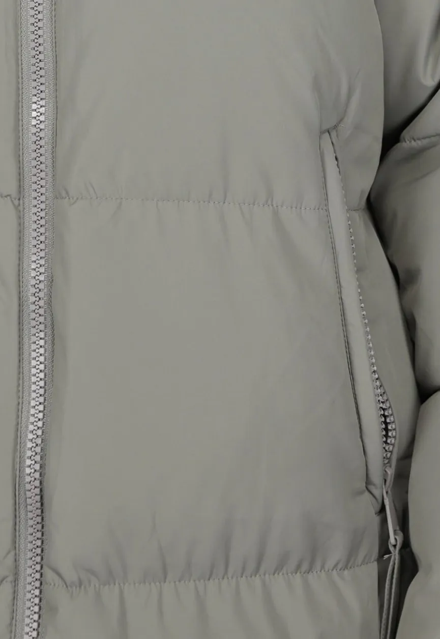 Grijze Lange Puffer Winterjas