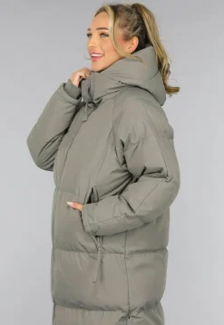Grijze Lange Puffer Winterjas