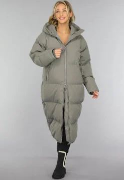 Grijze Lange Puffer Winterjas