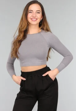 Grijze Longsleeve Cropped Sporttop